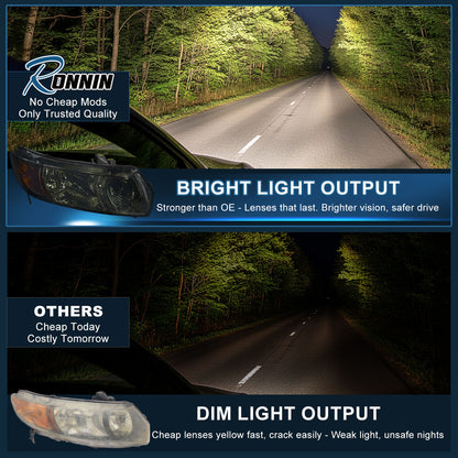 Ronnin - Compatible con Honda Civic Coupé de 2 puertas 2006-2011 | Par de faros de repuesto | Ahumados