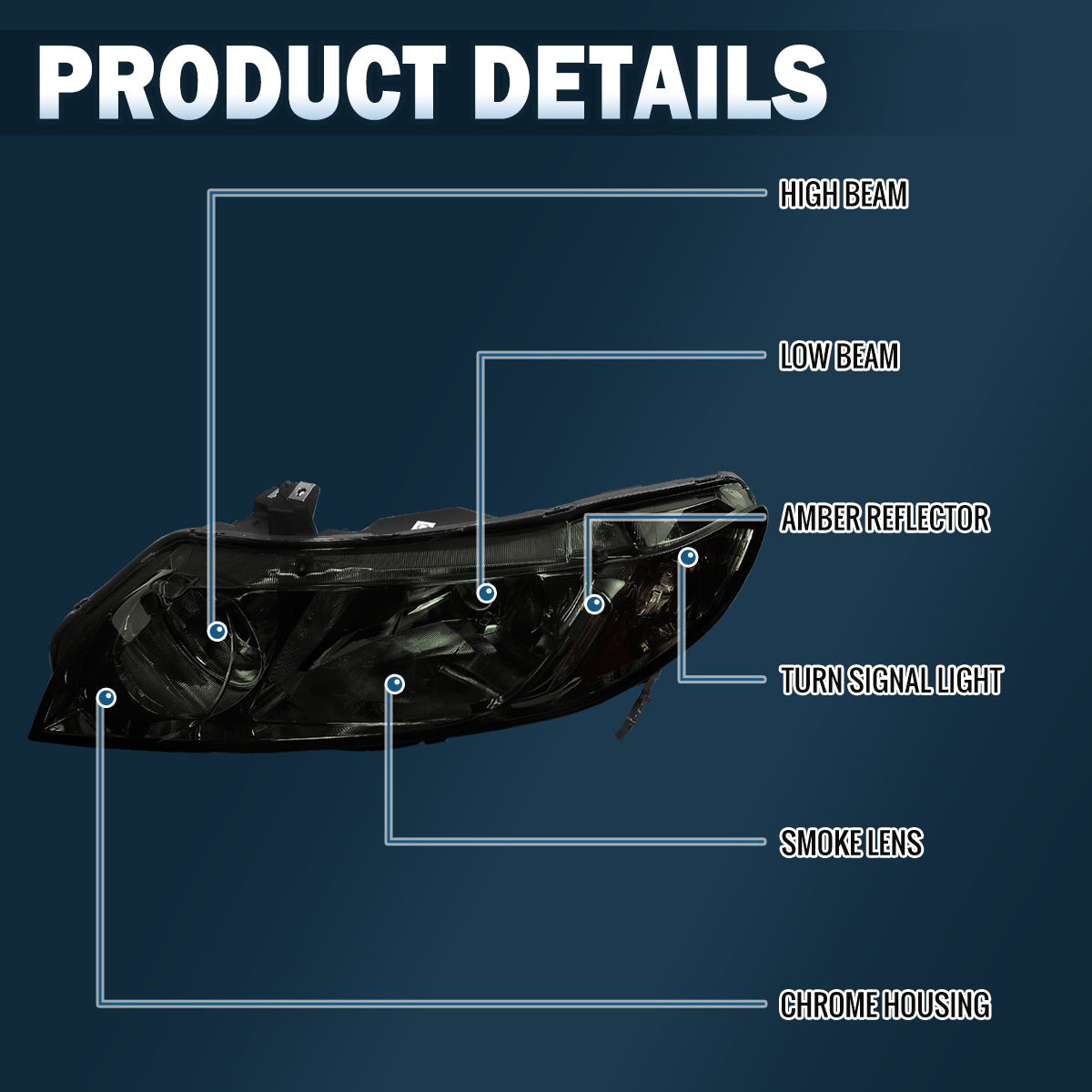 Ronnin - Faros delanteros de repuesto, par | Ahumados | para Honda Civic Sedán 2006-2011