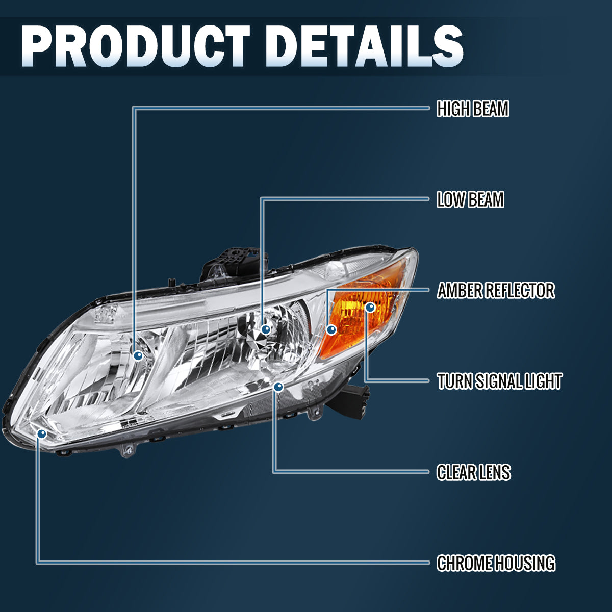 Ronnin - Compatible con Honda Civic Coupé Sedán 2012-2015 Par de Montaje de Faros de Repuesto | Cromo