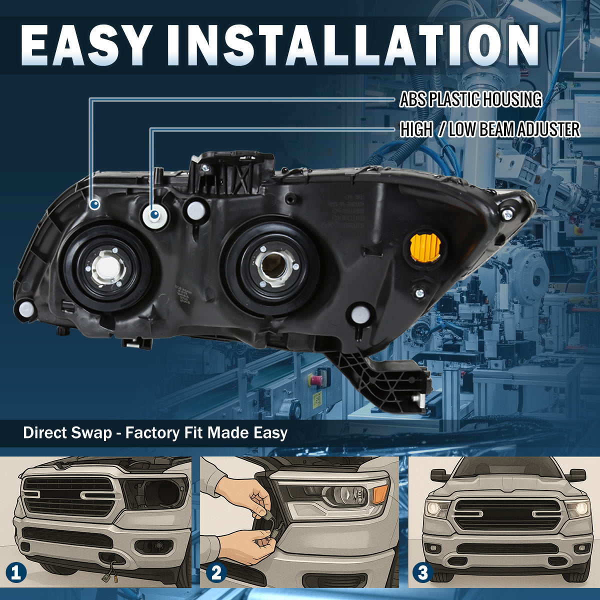 Ronnin - Compatible con Honda Civic Coupé Sedán 2012-2015 Ensamblaje de faros delanteros de repuesto lado del pasajero | Negro