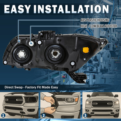 Ronnin - Compatible con Honda Civic Coupé Sedán 2012-2015 Ensamblaje de faros delanteros de repuesto lado del pasajero | Negro