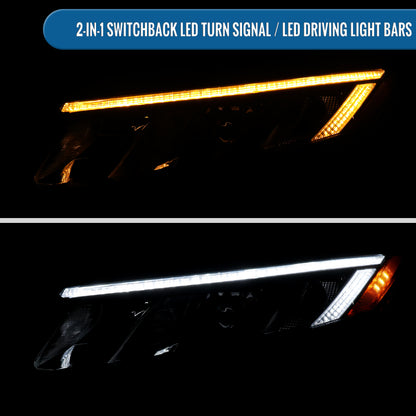 2012-2015 Honda Civic Sedan 2012-2013 Coupe Headlights LED Switchback Turn Signals Assembly Pair | Black Smoke