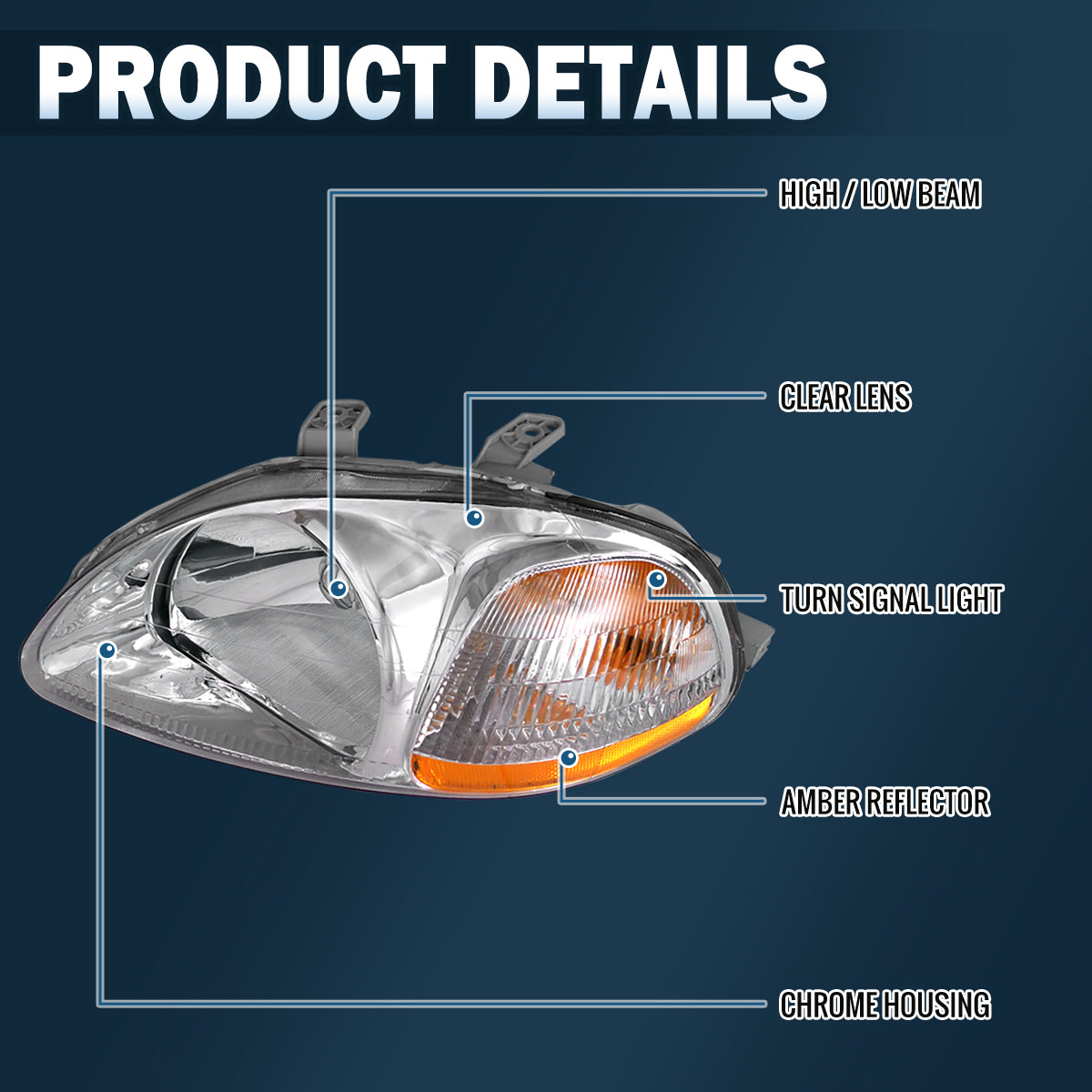 Ronnin - Faros delanteros de repuesto para Honda Civic EK 1996-1998, par | Cromados