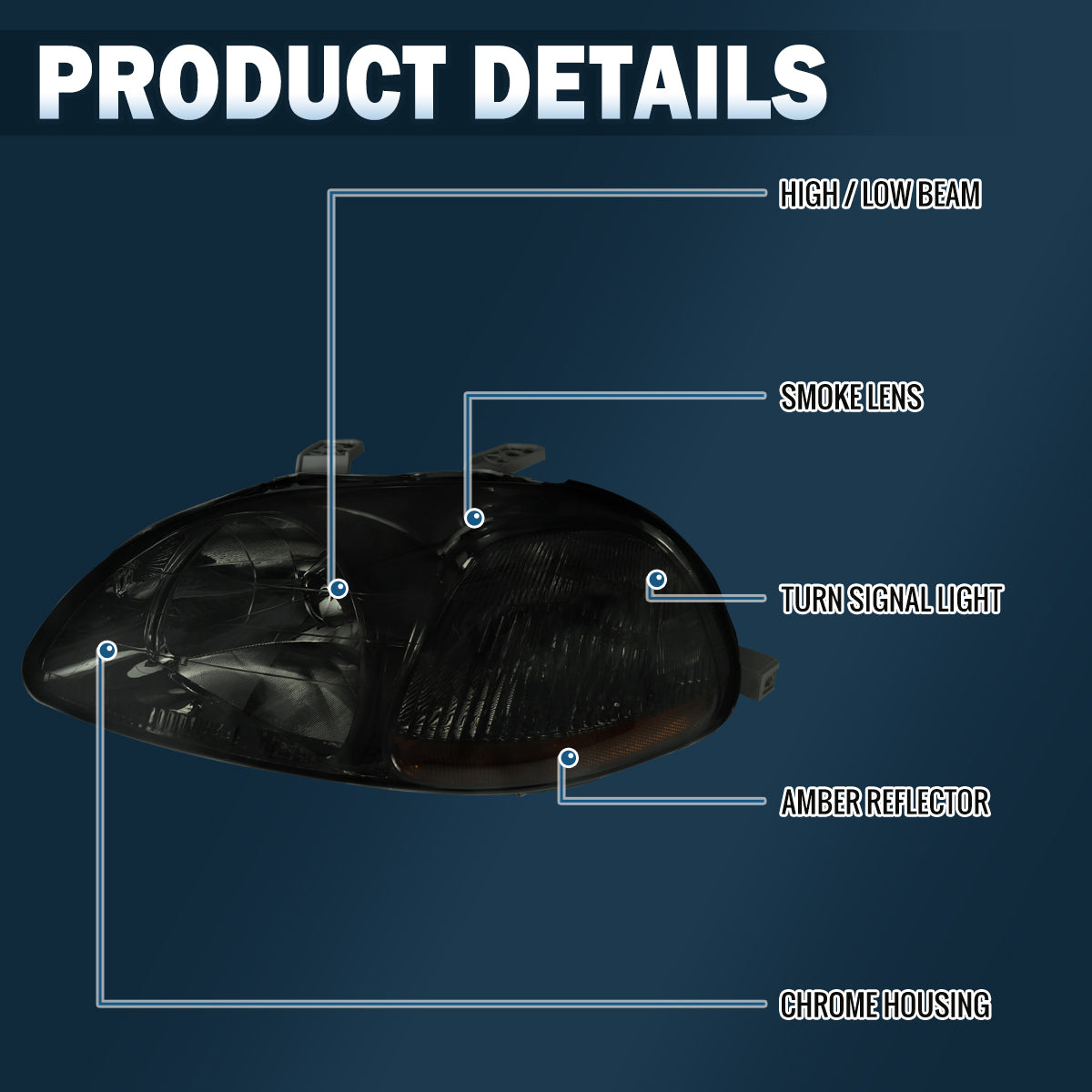 Ronnin - Faros delanteros de repuesto originales para Honda Civic EK 1996-1998, par | Ahumado