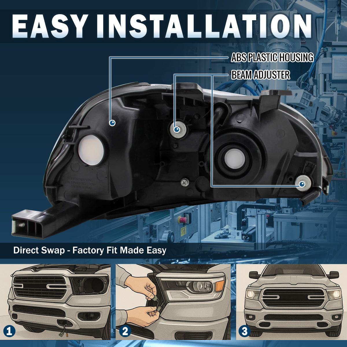Ronnin - Conjunto de faros delanteros de repuesto para Honda Civic EK 1996-1998 | Par | Negro