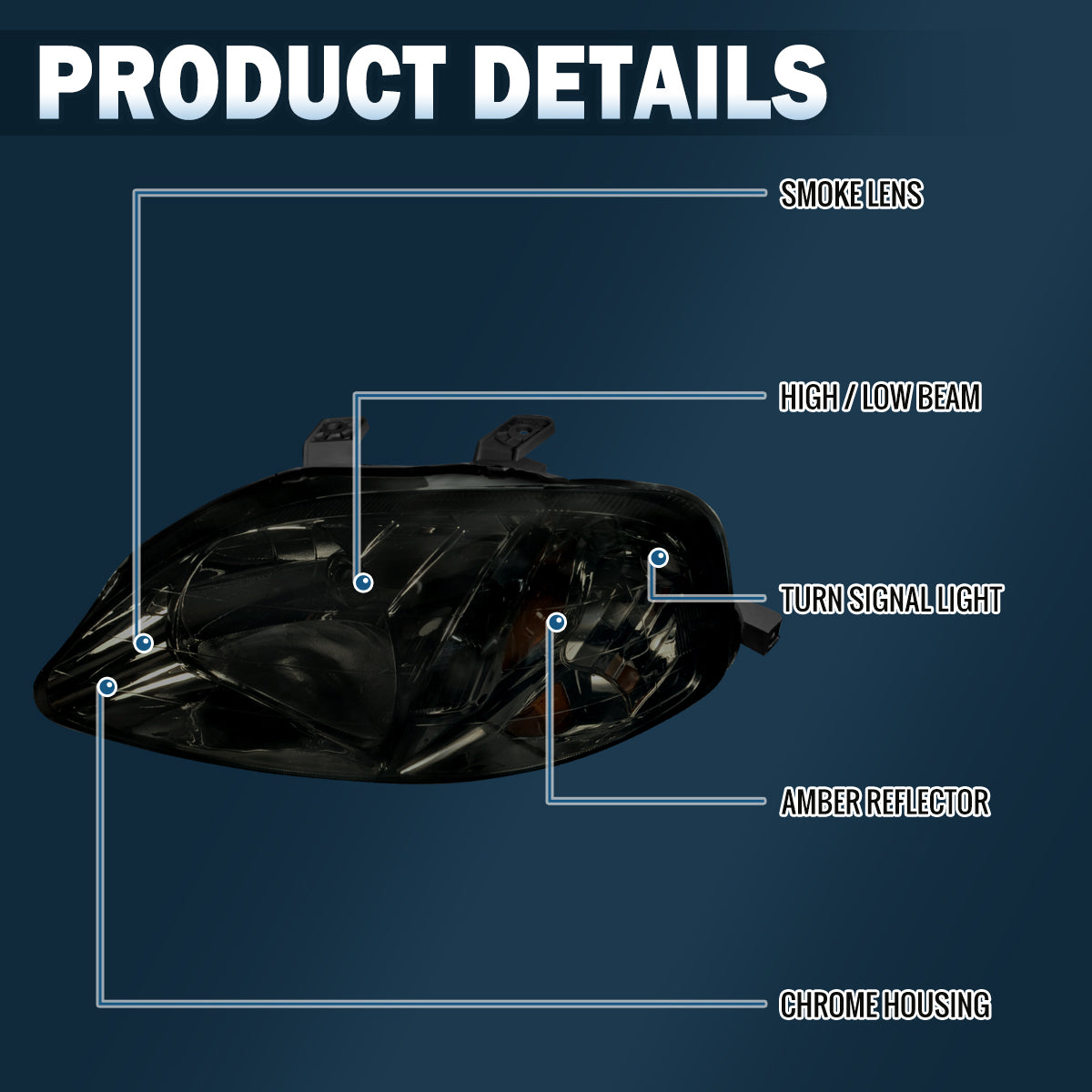 Ronnin - Faros de repuesto para Honda Civic EK 1999-2000, par | Ahumado
