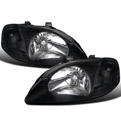 Ronnin - Compatible con Honda Civic EK 1999-2000 | Par de Conjuntos de Faros Delanteros de Repuesto | Negro