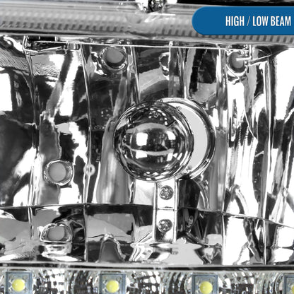 Ronnin - Fits 1997-2004 Dodge Dakota 1998-2003 Durango Upgraded Replacement LED Running Lights Headlights Assembly Pair | Chrome