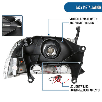 Ronnin - Fits 1997-2004 Dodge Dakota 1998-2003 Durango Upgraded Replacement LED Running Lights Headlights Assembly Pair | Chrome