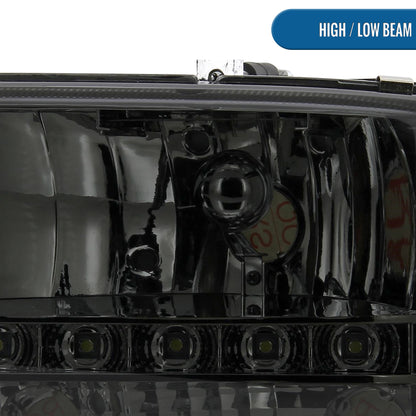 Ronnin - Fits 1997-2004 Dodge Dakota 1998-2003 Durango Upgraded Replacement LED Running Lights Headlights Assembly Pair | Smoke