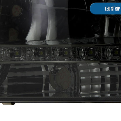 Ronnin - Fits 1997-2004 Dodge Dakota 1998-2003 Durango Upgraded Replacement LED Running Lights Headlights Assembly Pair | Smoke