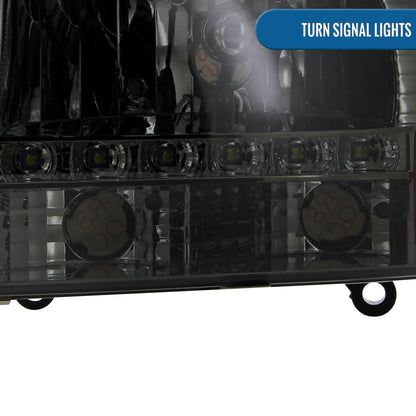 Ronnin - Fits 1997-2004 Dodge Dakota 1998-2003 Durango Upgraded Replacement LED Running Lights Headlights Assembly Pair | Smoke