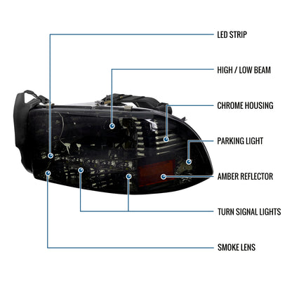 Ronnin - Fits 1997-2004 Dodge Dakota 1998-2003 Durango Upgraded Replacement LED Running Lights Headlights Assembly Pair | Smoke