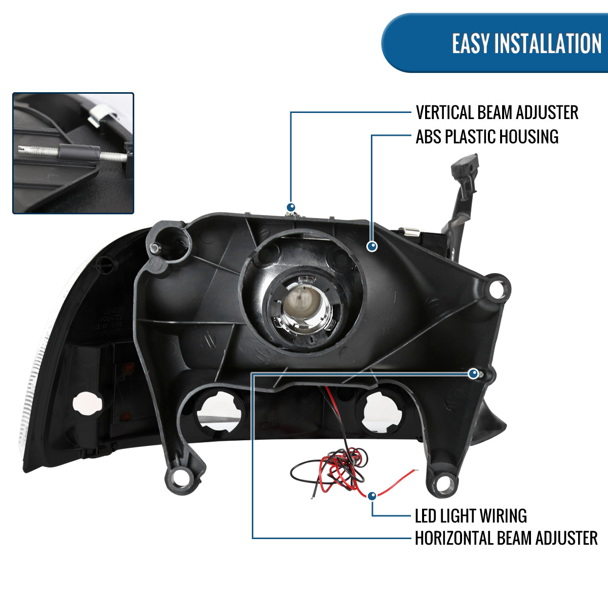 Ronnin - Fits 1997-2004 Dodge Dakota 1998-2003 Durango Upgraded Replacement LED Running Lights Headlights Assembly Pair | Black