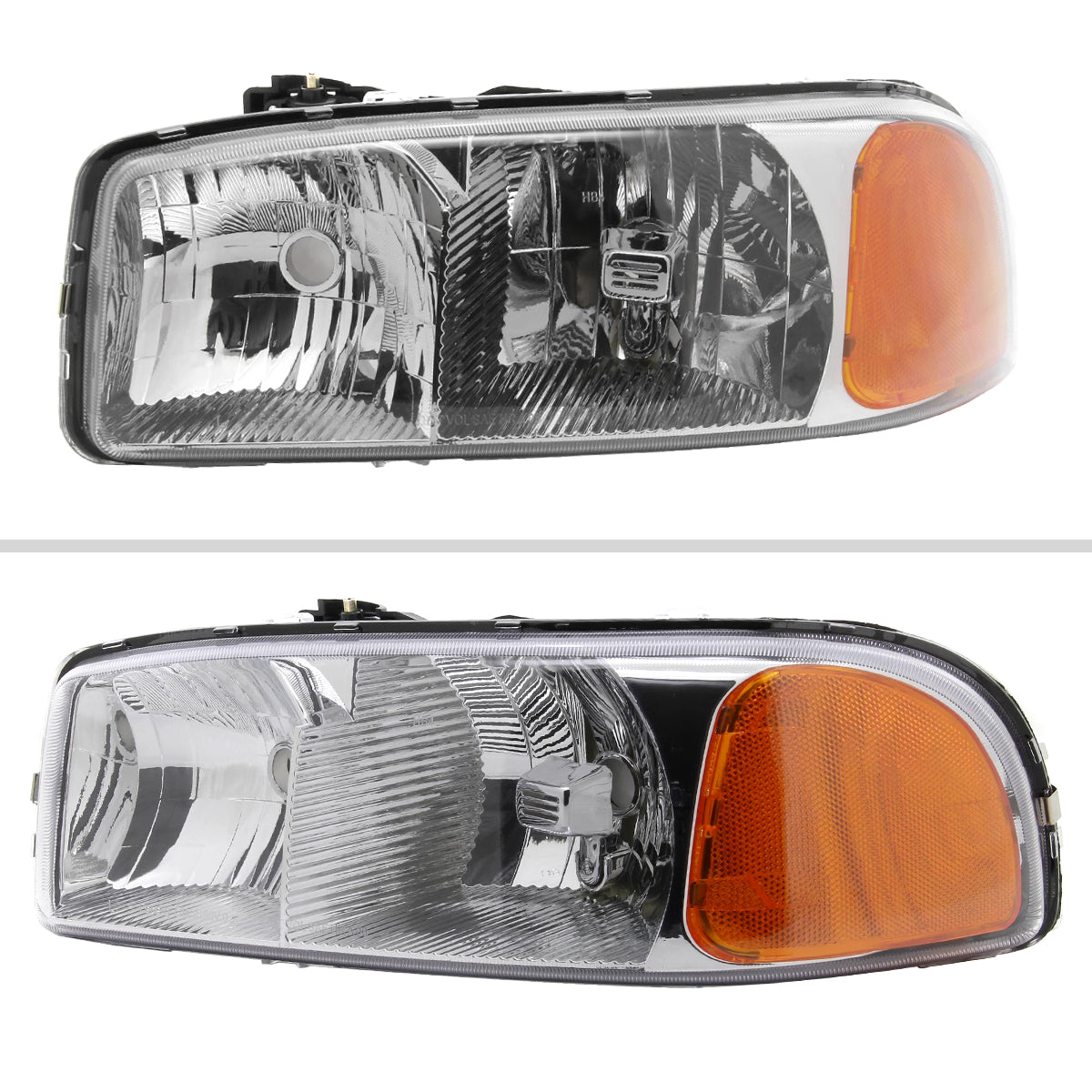 Ronnin - Fits 1999-2007 GMC Sierra 1500 2500 3500 2000-2006 Yukon XL Denali Headlights Head Lamps Factory Replacement Pair | Chrome