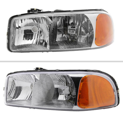 Ronnin - Fits 1999-2007 GMC Sierra 1500 2500 3500 2000-2006 Yukon XL Denali Headlights Head Lamps Factory Replacement Pair | Chrome