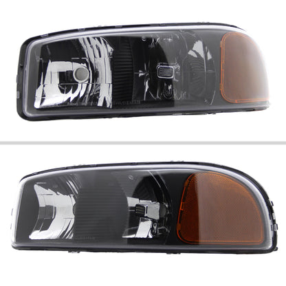 Ronnin - Fits 1999-2007 GMC Sierra 1500 2500 3500 2000-2006 Yukon XL Denali Headlights Head Lamps Factory Replacement Pair | Black
