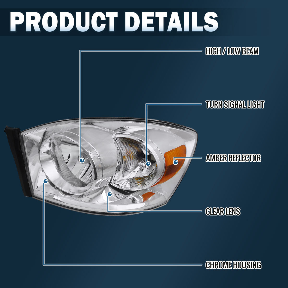 Ronnin - Compatible con Dodge Ram 1500 2500 3500 2006-2009 Par de conjuntos de faros delanteros de repuesto de fábrica | Cromados