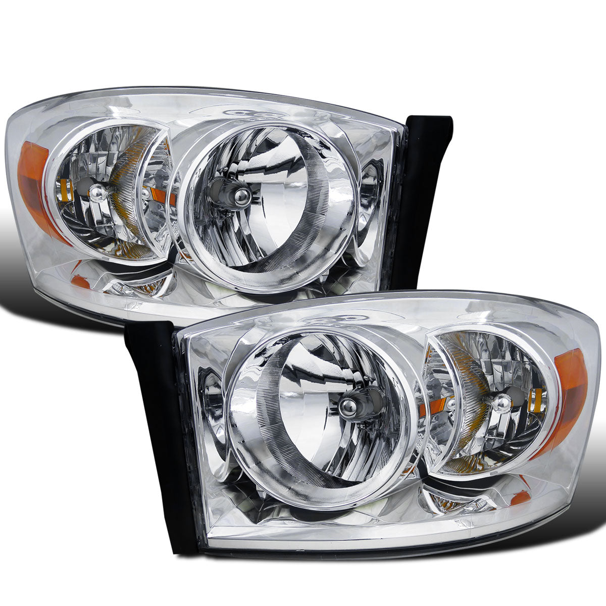 Ronnin - Compatible con Dodge Ram 1500 2500 3500 2006-2009 Par de conjuntos de faros delanteros de repuesto de fábrica | Cromados
