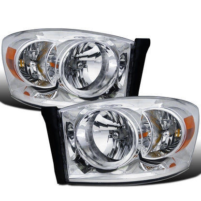 Ronnin - Compatible con Dodge Ram 1500 2500 3500 2006-2009 Par de conjuntos de faros delanteros de repuesto de fábrica | Cromados