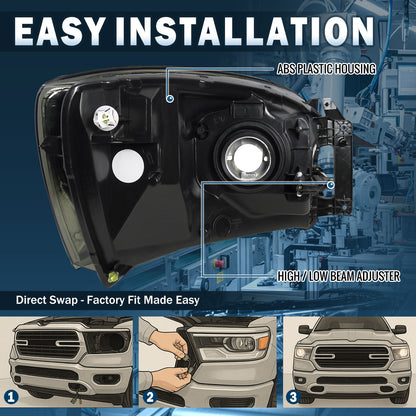 Ronnin - Compatible con Dodge Ram 1500 2500 3500 2006-2009 | Par de faros de repuesto ahumados