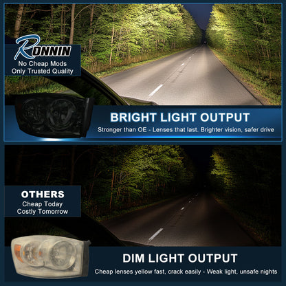 Ronnin - Compatible con Dodge Ram 1500 2500 3500 2006-2009 | Par de faros de repuesto ahumados