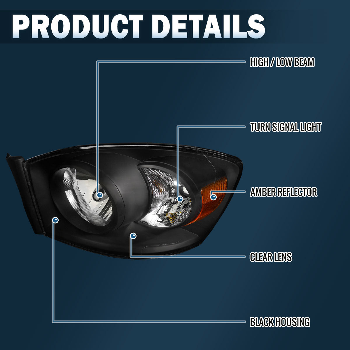 2006-2009 Dodge Ram 1500 2500 3500  Replacement Headlights Assembly Pair | Black