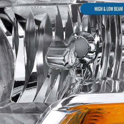 Ronnin - Fits 2009-2018 Ram 1500 2500 3500 2019-2024 Ram 1500 Classic Factory Style Replacement Dual Quad Headlights Assembly Pair | Chrome