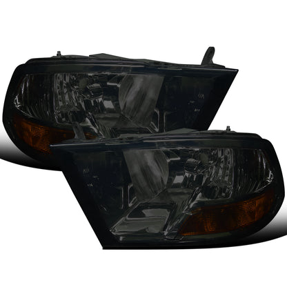 Ronnin - Fits 2009-2018 Ram 1500 2500 3500 2019-2024 Ram 1500 Classic Factory Replacement Dual Quad Headlights Assembly Pair | Smoke