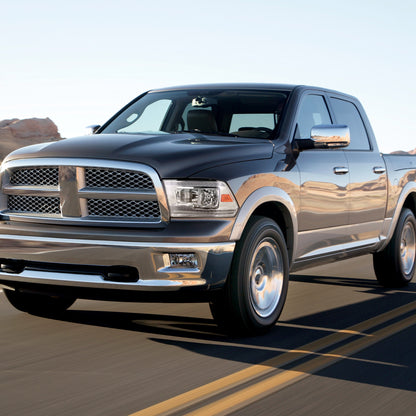 Ronnin - Fits 2009-2018 Ram 1500 2500 3500 2019-2024 Ram 1500 Classic Halogen Headlights LED Switchback Sequential Signal + Animated Startup Effect Parking Assembly Pair | Chrome