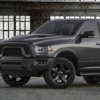 Ronnin - Fits 2009-2018 Ram 1500 2500 3500 2019-2024 Ram 1500 Classic Halogen Headlights LED Switchback Sequential Signal + Animated Startup Effect Parking Assembly Pair | Chrome