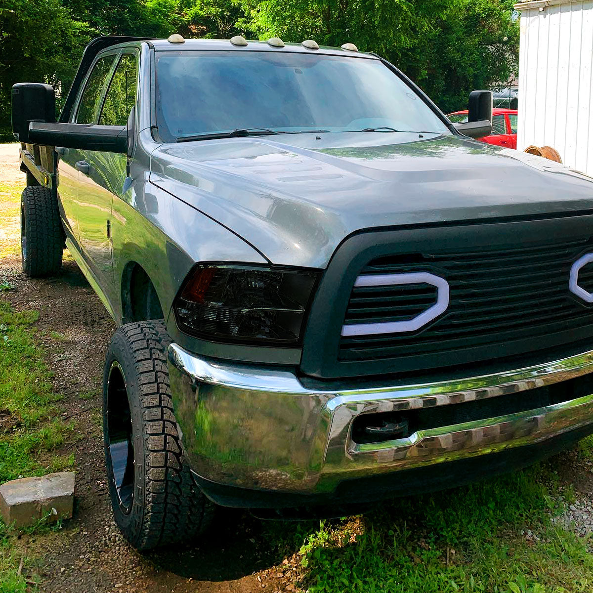 Ronnin - Fits 2009-2018 Ram 1500 2500 3500 2019-2024 Ram 1500 Classic  Factory Style Replacement Dual Quad Headlights Assembly Pair | Smoke