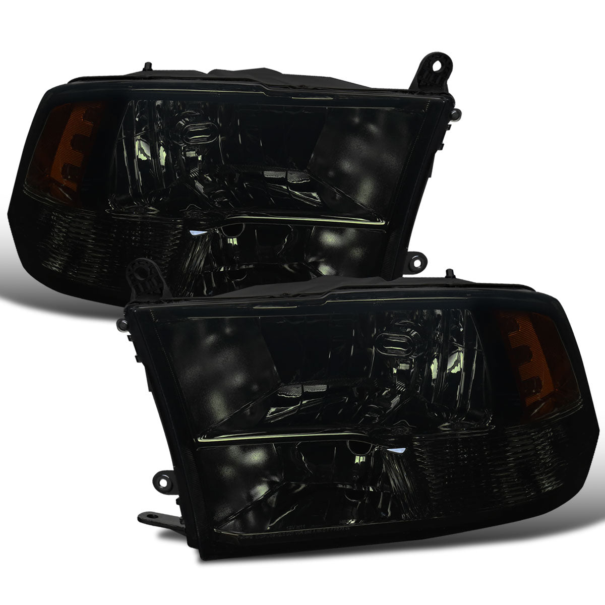 Ronnin - Fits 2009-2018 Ram 1500 2500 3500 2019-2024 Ram 1500 Classic  Factory Style Replacement Dual Quad Headlights Assembly Pair | Smoke