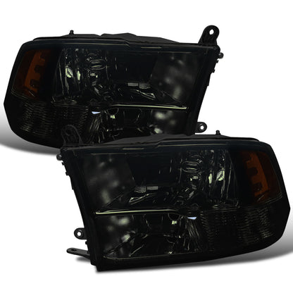 Ronnin - Fits 2009-2018 Ram 1500 2500 3500 2019-2024 Ram 1500 Classic  Factory Style Replacement Dual Quad Headlights Assembly Pair | Smoke
