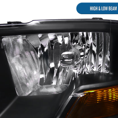 Ronnin - Fits 2009-2018 Ram 1500 2500 3500 2019-2024 Ram 1500 Classic Factory Replacement Dual Quad Headlights Assembly Pair | Black