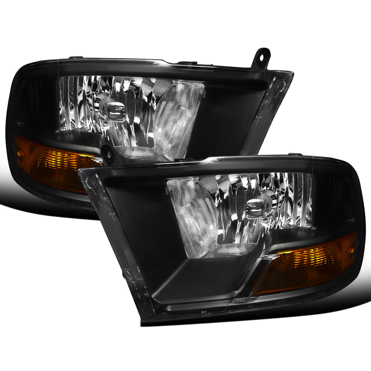 Ronnin - Fits 2009-2018 Ram 1500 2500 3500 2019-2024 Ram 1500 Classic Factory Replacement Dual Quad Headlights Assembly Pair | Black
