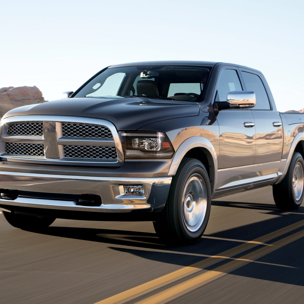 Ronnin - Fits 2009-2018 Ram 1500 2500 3500 2019-2024 Ram 1500 Classic Halogen Headlights LED Switchback Sequential Signal + Animated Startup Effect Parking Assembly Pair | Black