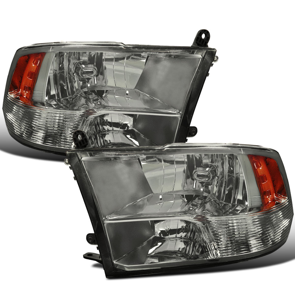 Ronnin - Fits 2009-2018 Ram 1500 2500 3500 2019-2024 Ram 1500 Classic Factory Style Replacement Dual Quad Headlights Assembly Pair | Light Smoke