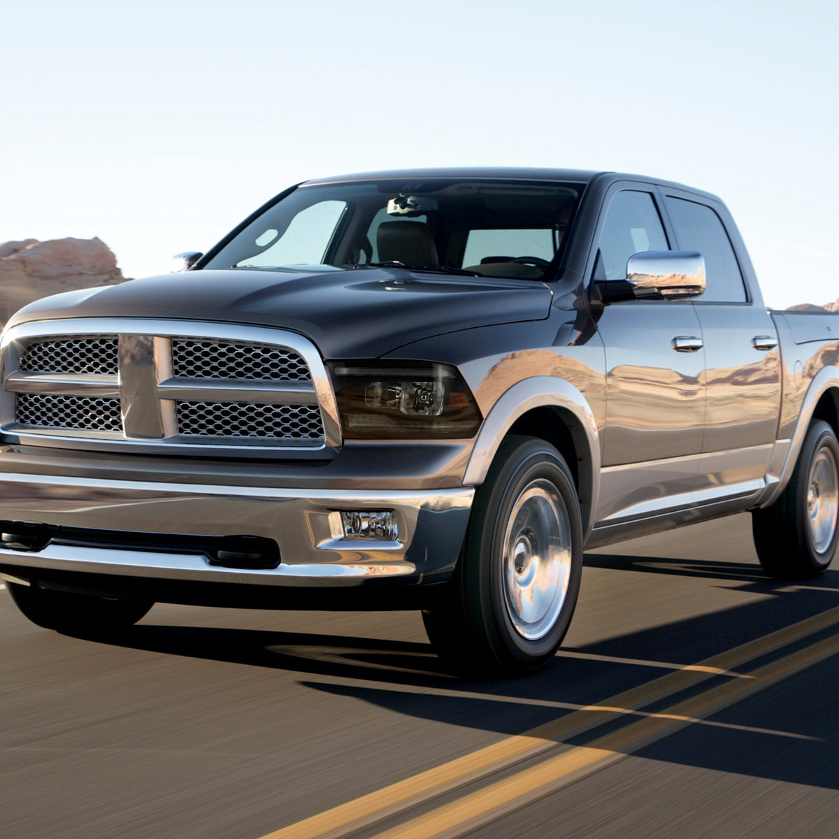 Ronnin - Fits 2009-2018 Ram 1500 2500 3500 2019-2024 Ram 1500 Classic Halogen Headlights LED Switchback Sequential Signal + Animated Startup Effect Parking Assembly Pair | Black Smoke