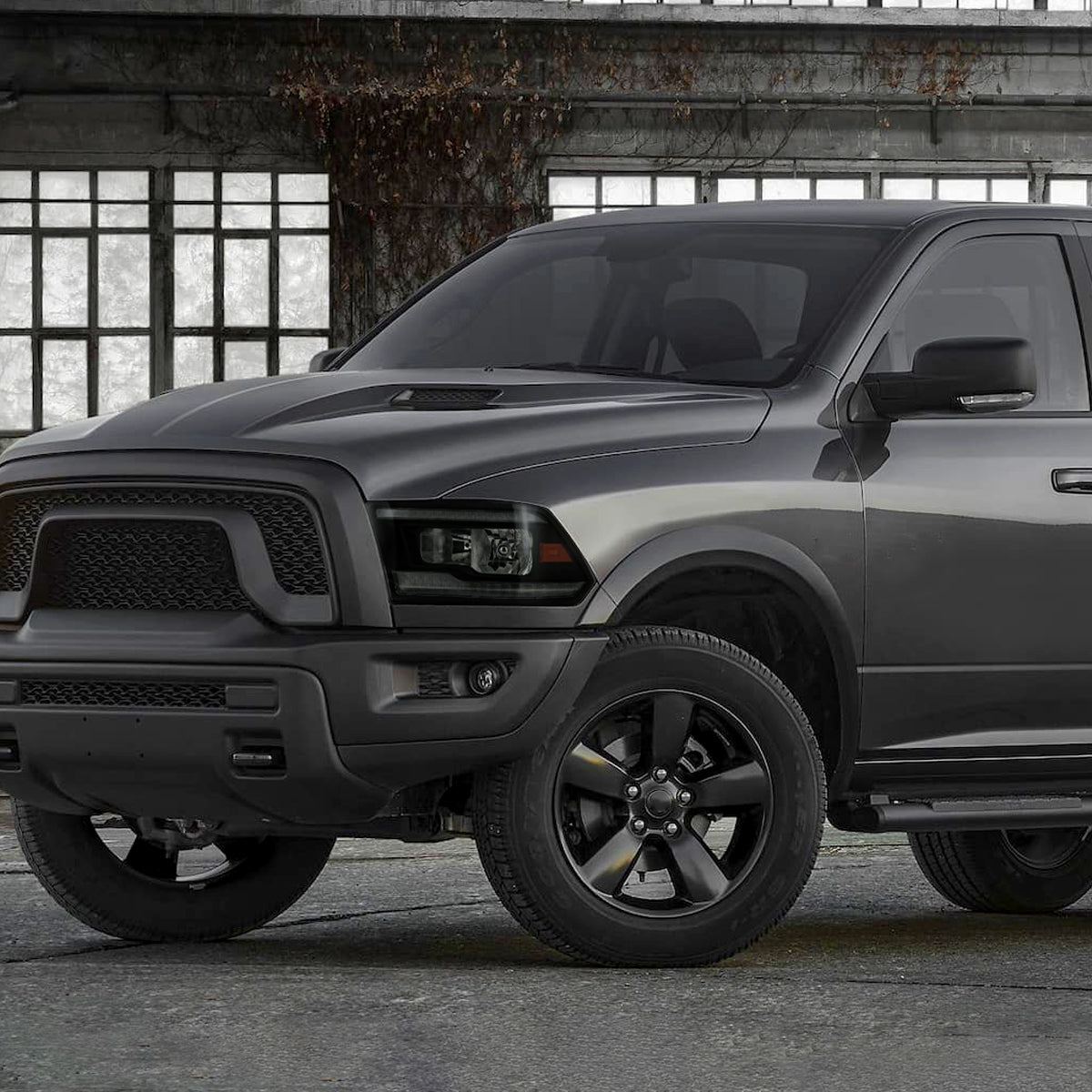 Ronnin - Fits 2009-2018 Ram 1500 2500 3500 2019-2024 Ram 1500 Classic Halogen Headlights LED Switchback Sequential Signal + Animated Startup Effect Parking Assembly Pair | Black Smoke