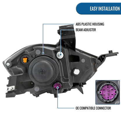 Ronnin -  Fits 2013-2016 Dodge Dart Halogen Factory Replacement Projector Headlights Assembly Pair | Black