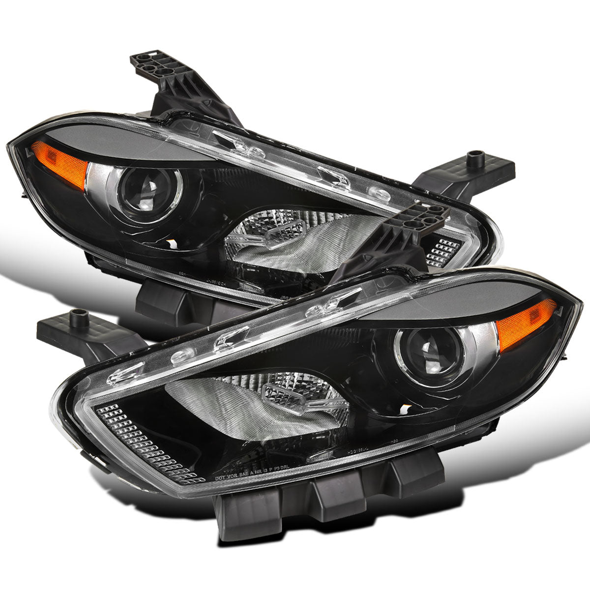 Ronnin -  Fits 2013-2016 Dodge Dart Halogen Factory Replacement Projector Headlights Assembly Pair | Black