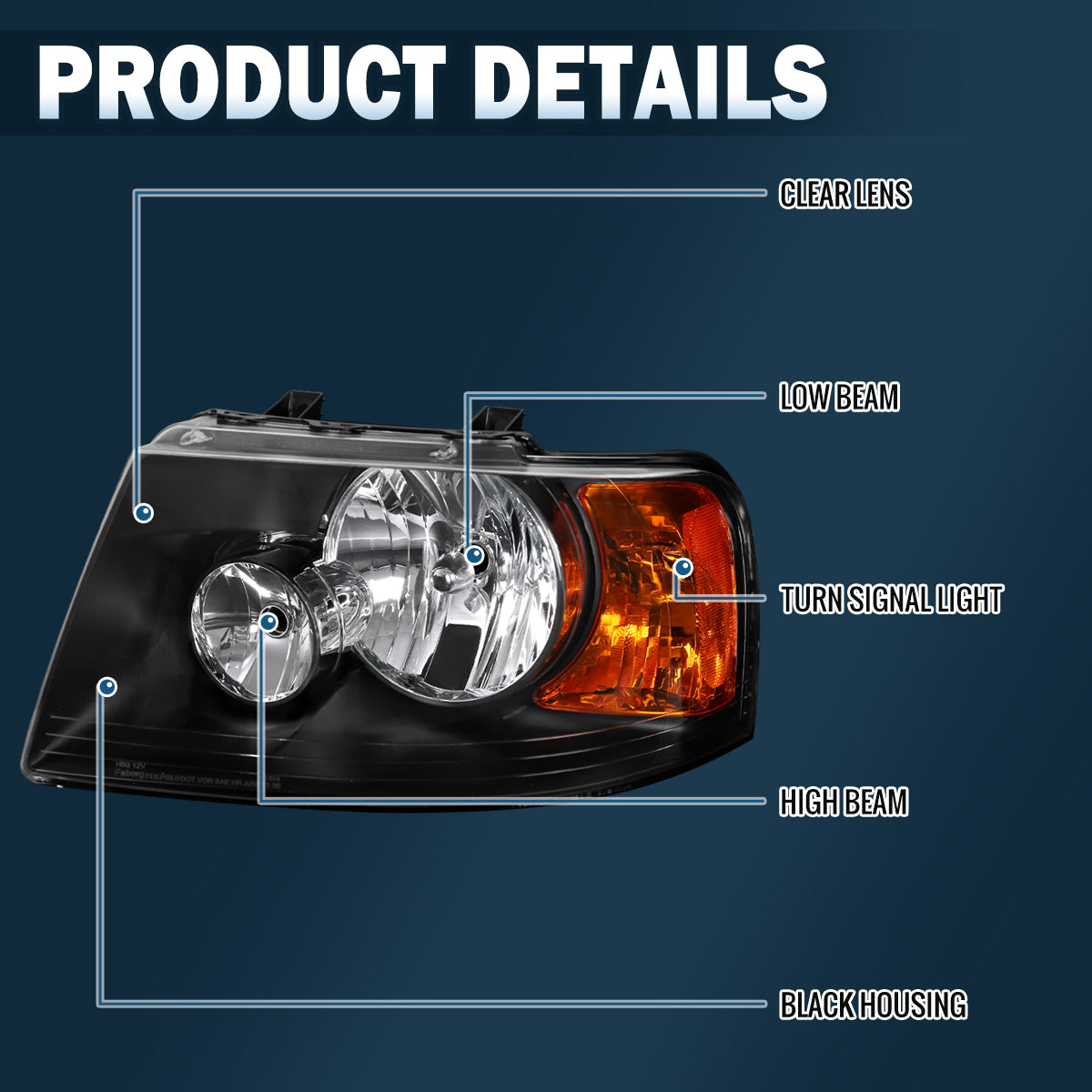 Ronnin - Compatible con Ford Expedition 2003-2006 Par de Conjuntos de Faros Delanteros de Repuesto | Negro