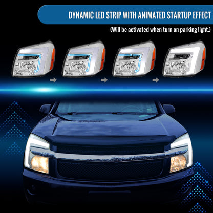 Ronnin - Fits 2005-2009 Chevy Equinox Upgraded Replacement LED Switchback Sequential Turn Signal + Animated Startup Effect Headlights Assembly Pair | Chrome