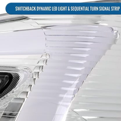 Ronnin - Fits 2005-2009 Chevy Equinox Upgraded Replacement LED Switchback Sequential Turn Signal + Animated Startup Effect Headlights Assembly Pair | Chrome