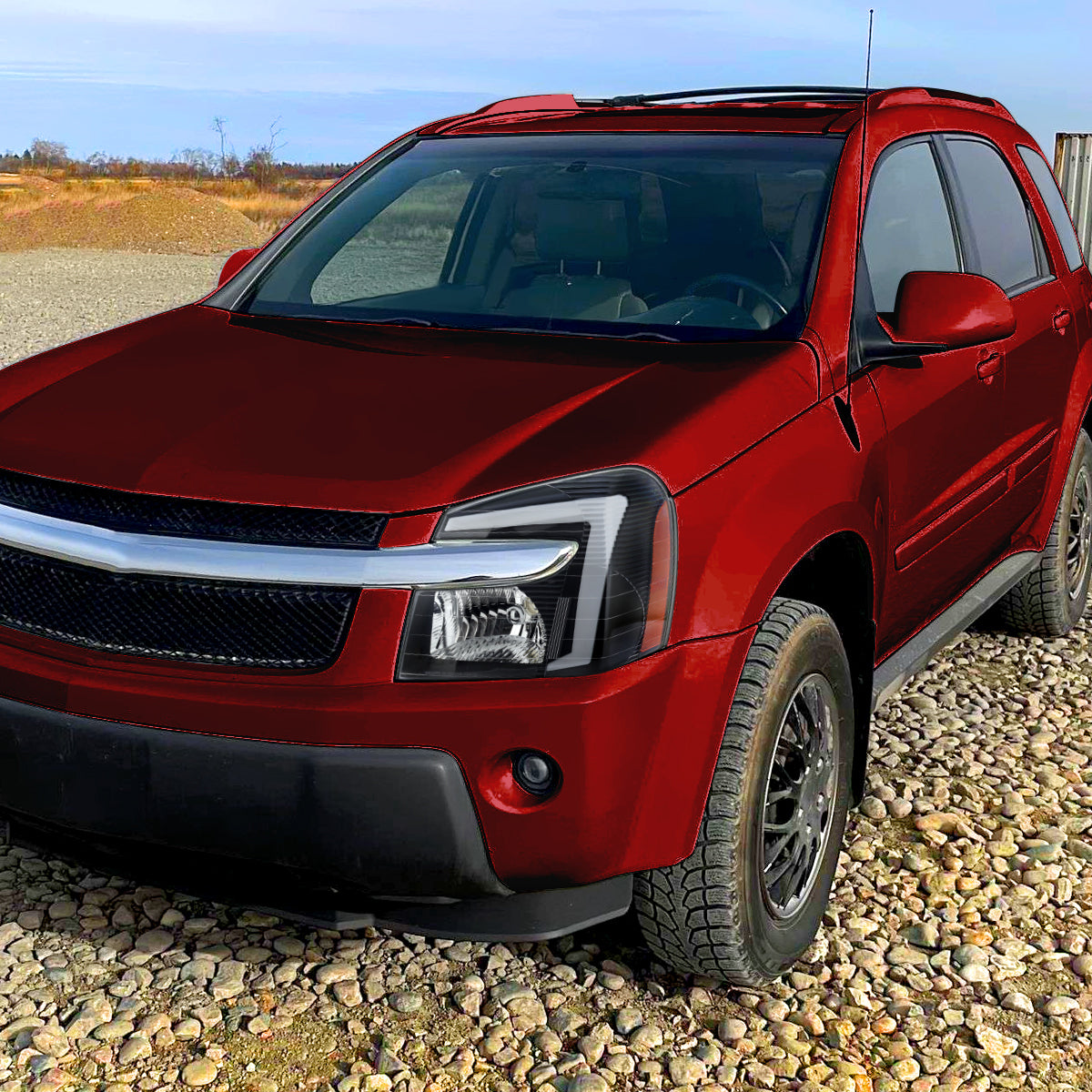 Ronnin - Fits 2005-2009 Chevy Equinox Upgraded Replacement LED Switchback Sequential Turn Signal + Animated Startup Effect Headlights Assembly Pair | Black