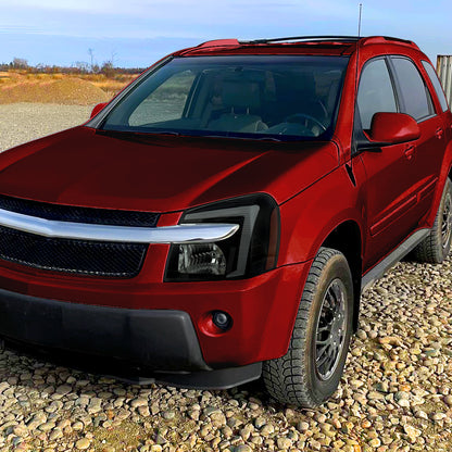 Ronnin - Fits 2005-2009 Chevy Equinox Upgraded Replacement LED Switchback Sequential Turn Signal + Animated Startup Effect Headlights Assembly Pair | Black Smoke