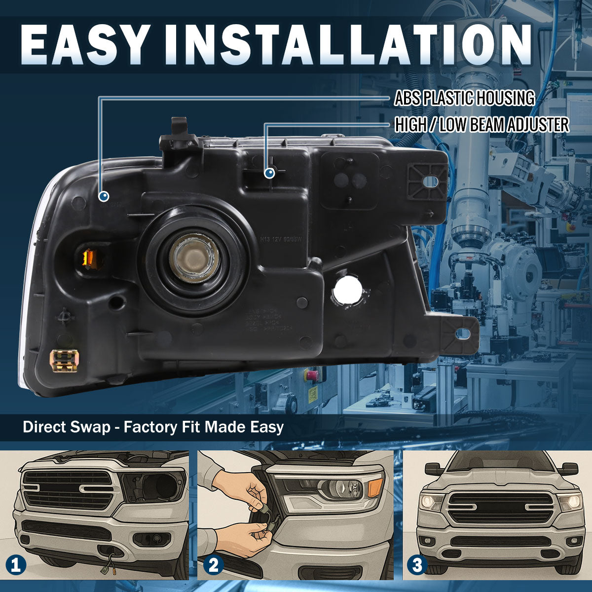 Ronnin - Compatible con Ford F150 2004-2008 Lincoln Mark LT | Par de conjuntos de faros halógenos de repuesto | Cromado
