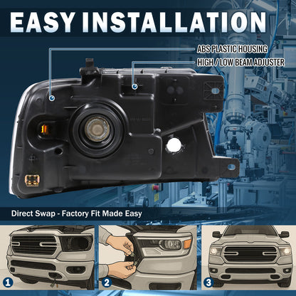 Ronnin - Compatible con Ford F150 2004-2008 Lincoln Mark LT | Par de conjuntos de faros halógenos de repuesto | Cromado