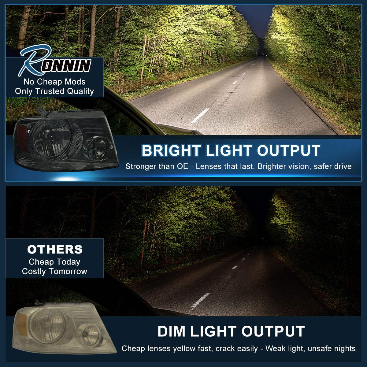 Ronnin - Compatible con Ford F150 2004-2008 Lincoln Mark LT Par de Faros Halógenos de Repuesto | Ahumado
